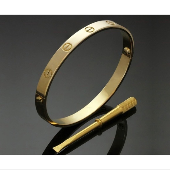 NEW Stainless Steel Screw Cuff Bangle Love Bracelet with Screwdriver in Gold - Picture 2 of 14